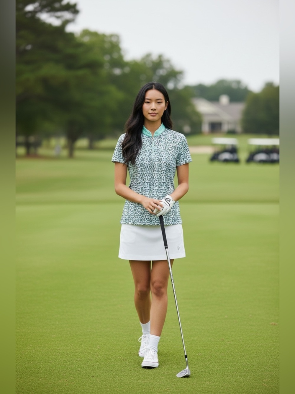 Sport Haley Womens Medium Golf Polo Aqua Geometric 1/4 Zip Performance Top